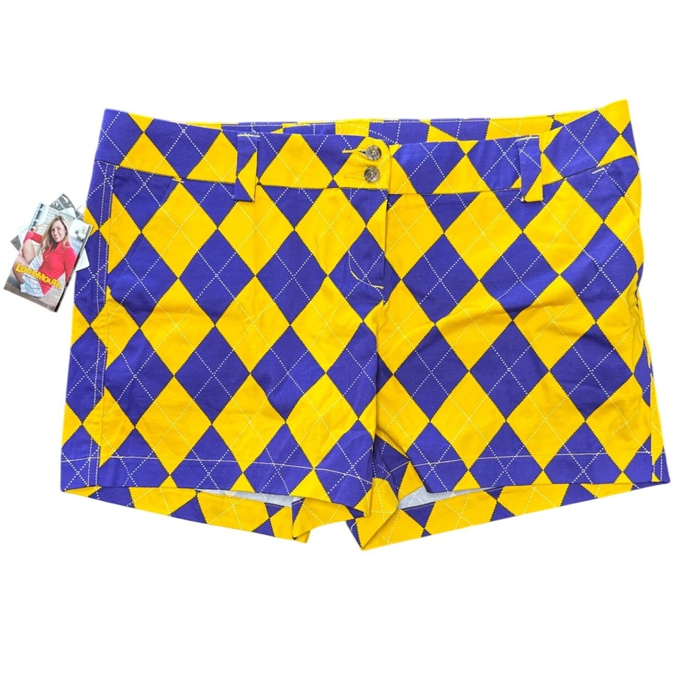 Loudmouth Golf Shorts Women Size 14 Argyle Plaid Cotton Stretch New With Tags